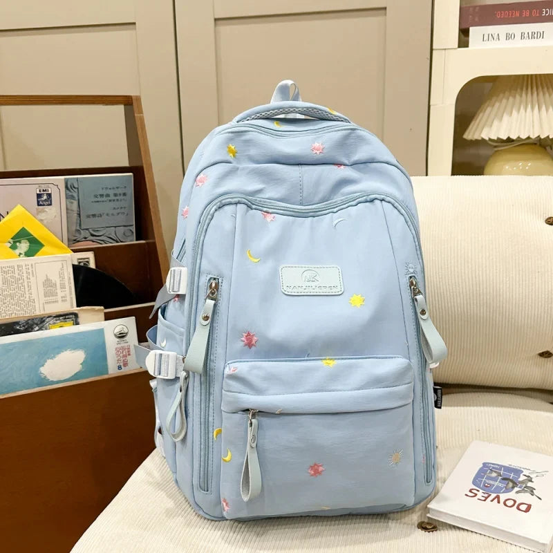 Embroidered Large Capacity Nylon School Backpack
