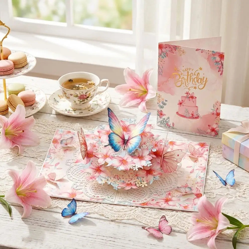 3D Pop-Up Butterfly Flower Birthday Card with Envelope