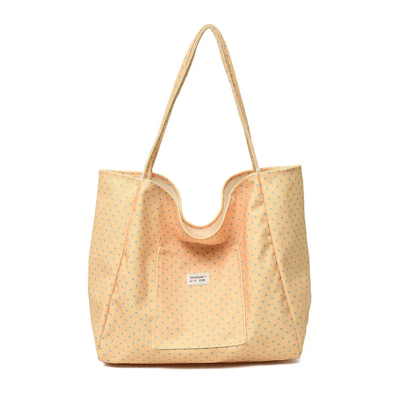 Large Canvas Tote Bag Women Polka Dot Korean Shoulder Bag