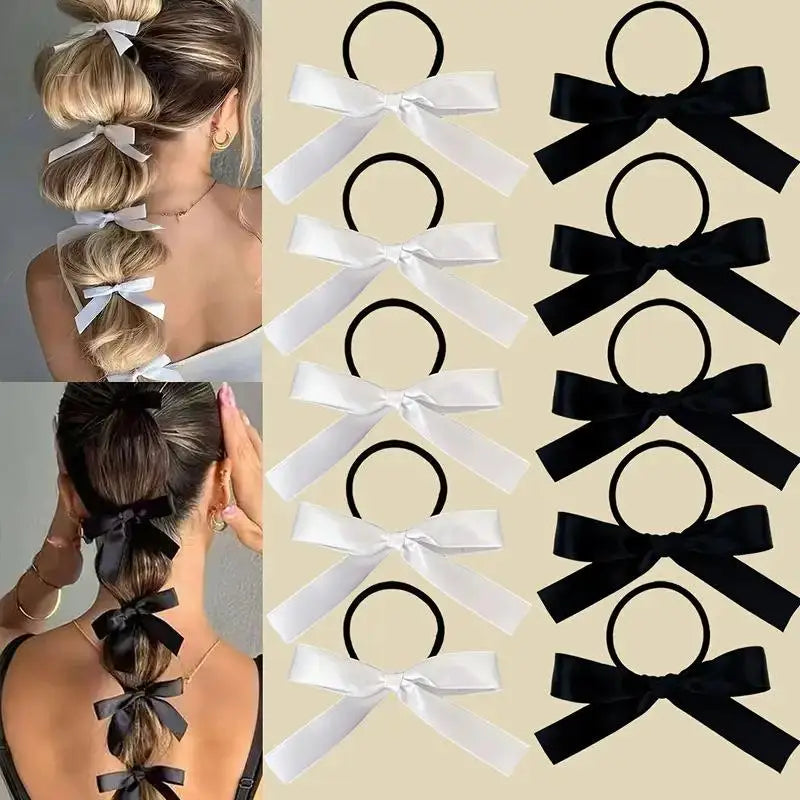 5pcs Black Bow Hair Ties Elastic Scrunchies & Ponytail Holders