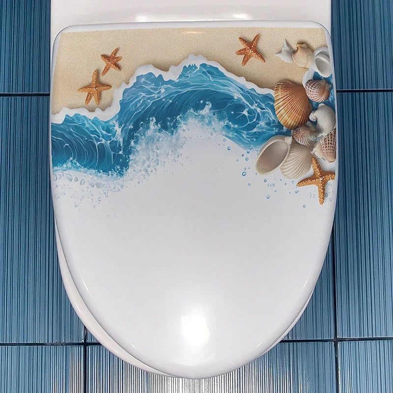 Ocean Shell Toilet Seat Waterproof Sticker – Coastal Décor