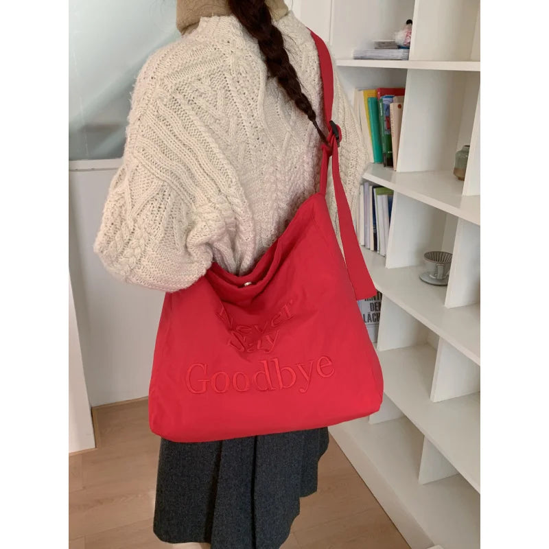Korean Embroidered Nylon Tote Bag – Large Capacity Women's Bag