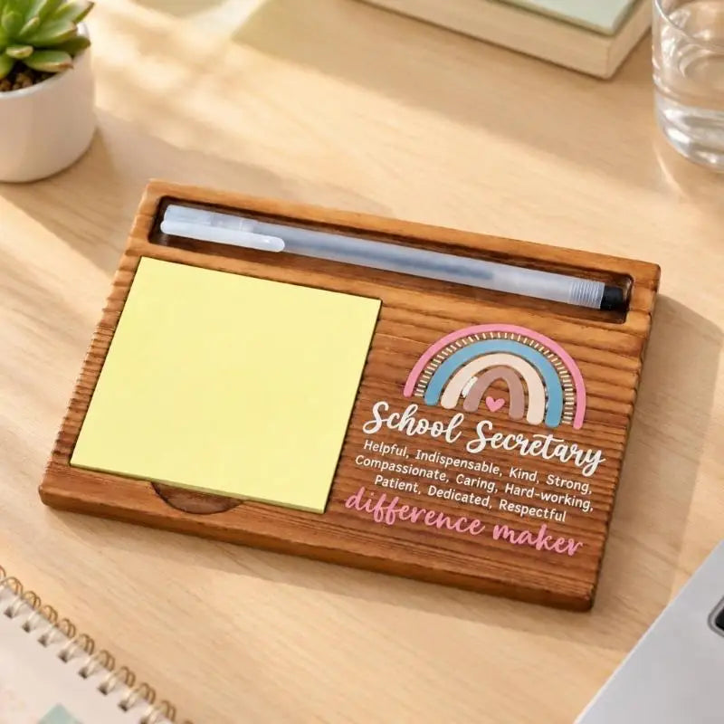Wood-Grain Desk Organizer with Note Holder & Pen Tray