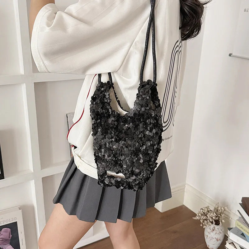 Korean Sequin Bucket Bag – Mini Crossbody Shoulder Bag