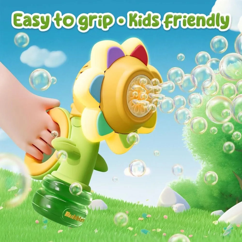 Sunflower Bubble Machine with LED Lights – USB Rechargeable Kids
