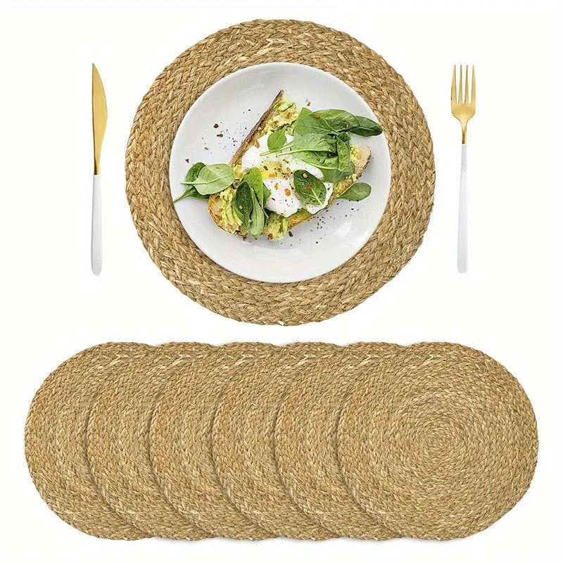 6-Pack Round Natural Woven Linen Placemats – Heat-Resistant