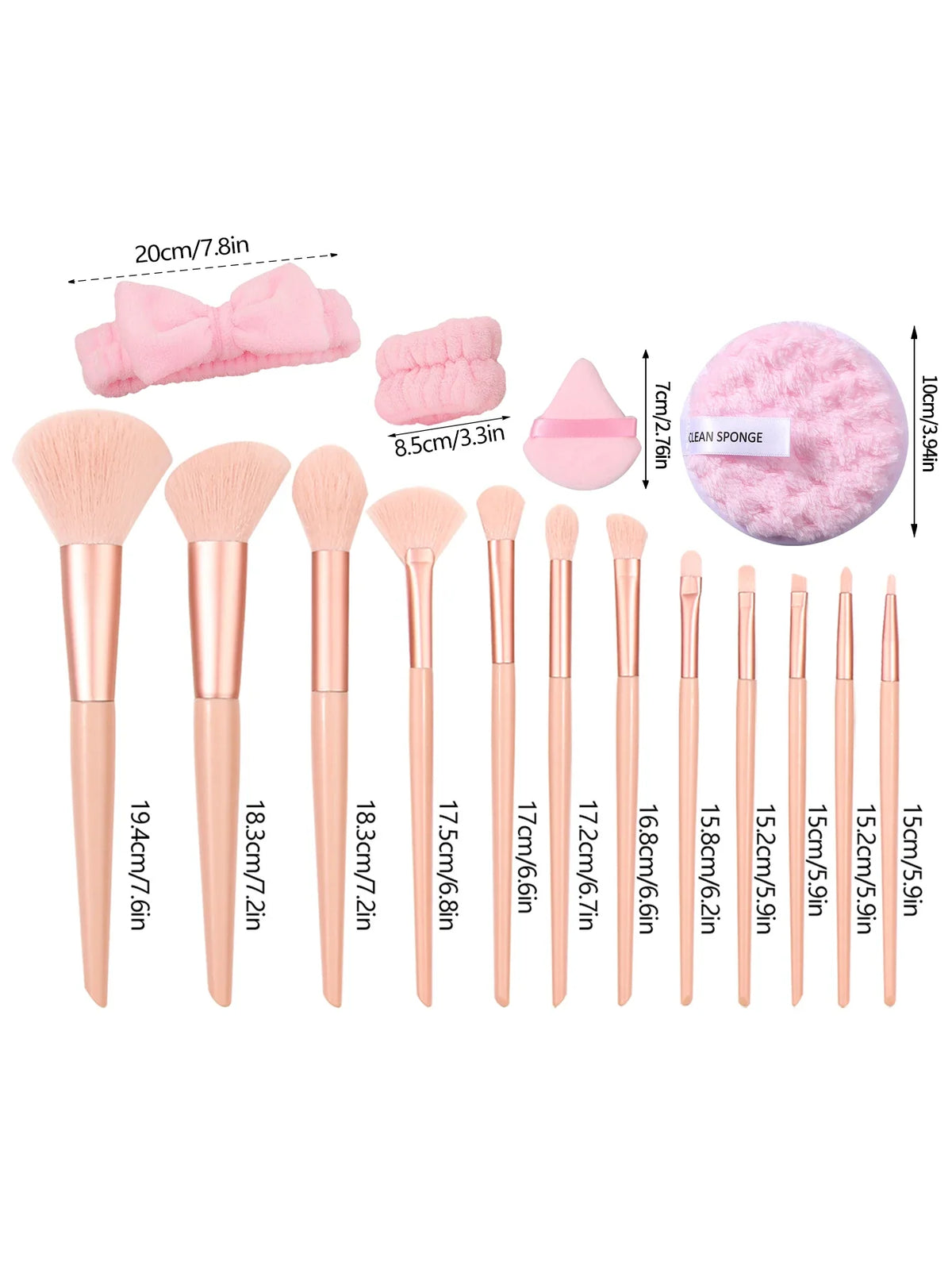 18-Piece Pink Makeup Brush & Beauty Tool Set with Puffs