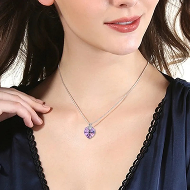 Women's Heart CZ Crystal Pendant Necklace – Bridal Wedding Gift