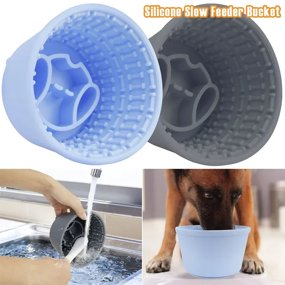 Silicone Slow Feeder Dog Bowl – Large, Anti-Skid Suction Cup
