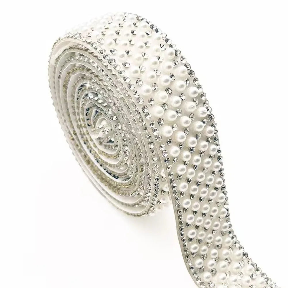 Self-Adhesive Crystal Rhinestone Pearl Trim Tape – DIY Gem Strip