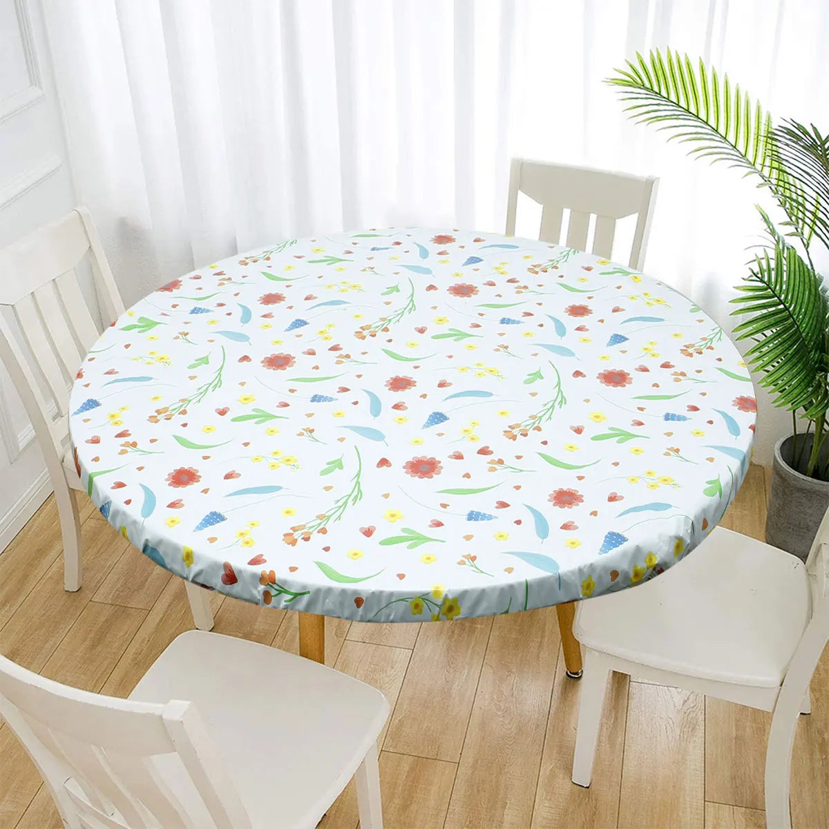 Round Elastic Vinyl Tablecloth – Waterproof Fitted Table Cover