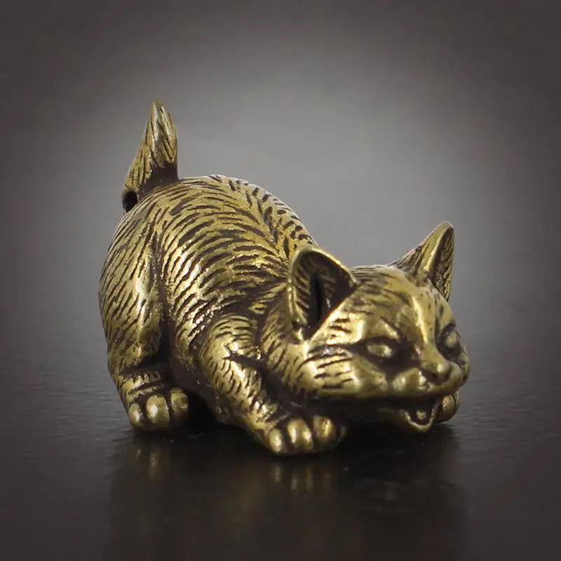 Brass Cat Figurine Miniature Tea Pet Desktop Ornament | 4 Styles