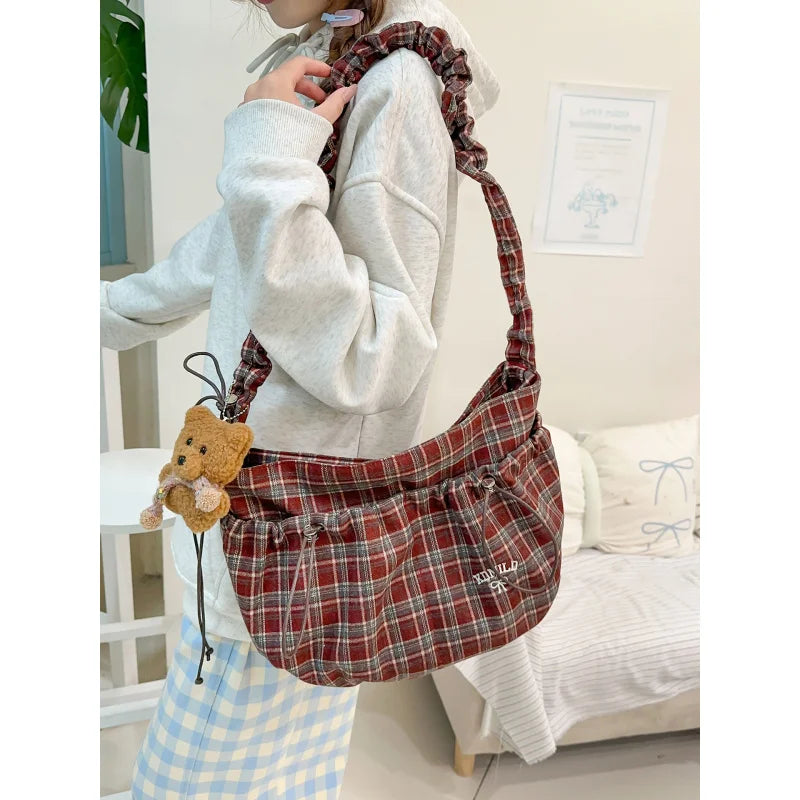 Vintage Plaid Crossbody Bag – Large Capacity Women's Shoulder Bag