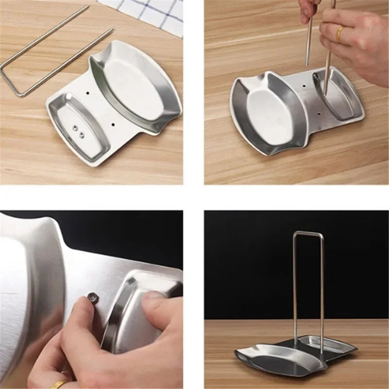 Stainless Steel Pot Lid & Spoon Holder Drain Rack Kitchen