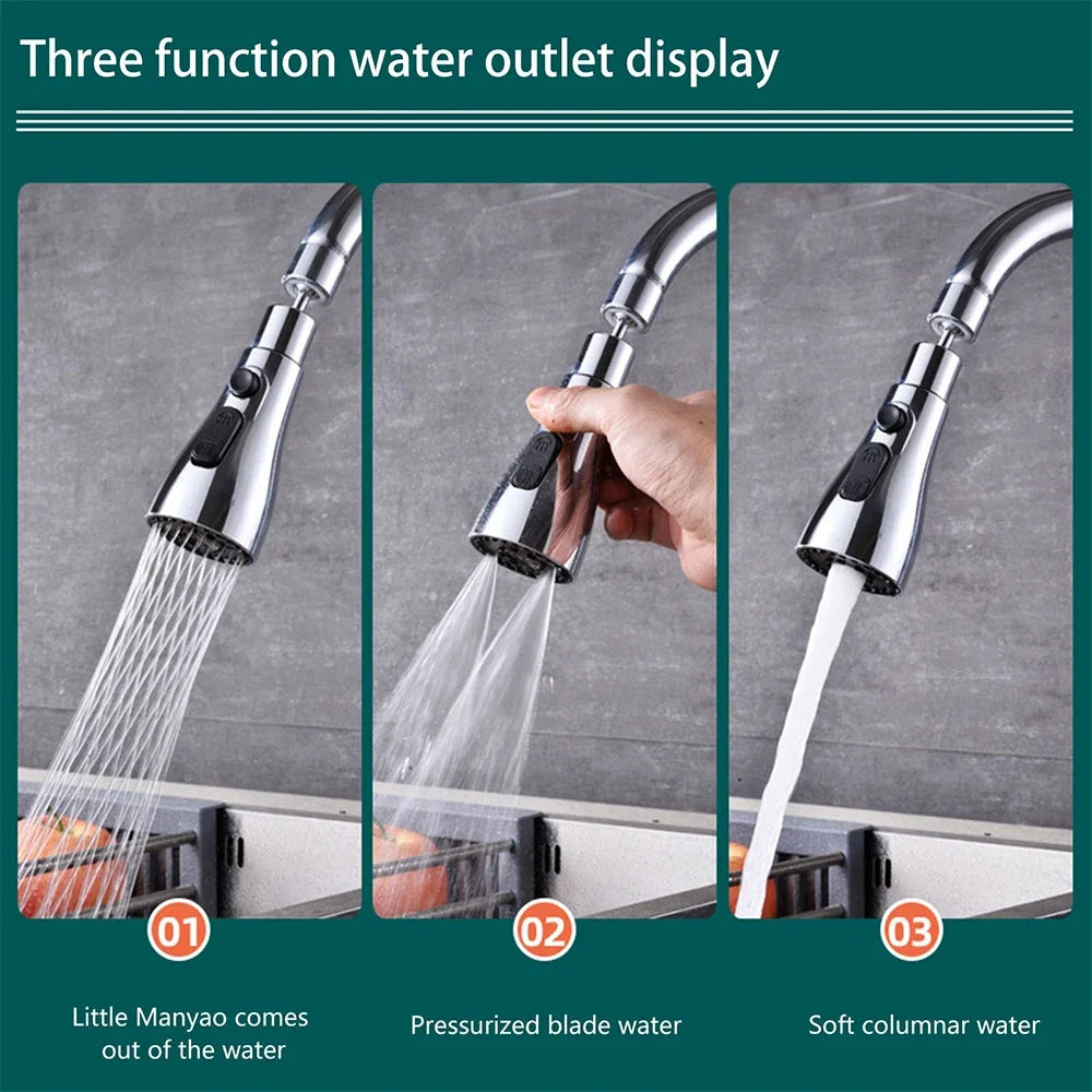 3-in-1 Kitchen Faucet Extender | 360° Rotate Pull-Out Tap Aerator