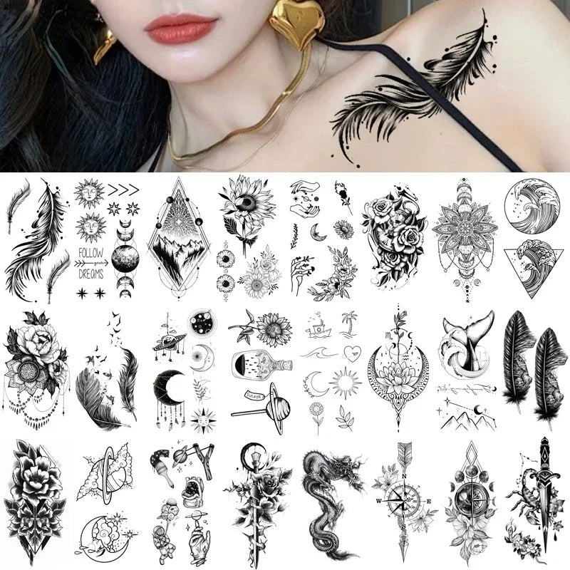 Mandala Henna Whale Feather Temporary Tattoo Stickers | Body Art
