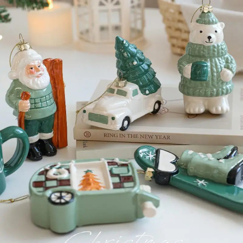 Christmas Hanging Ornaments – Santa, Bear & Car Tree Pendants