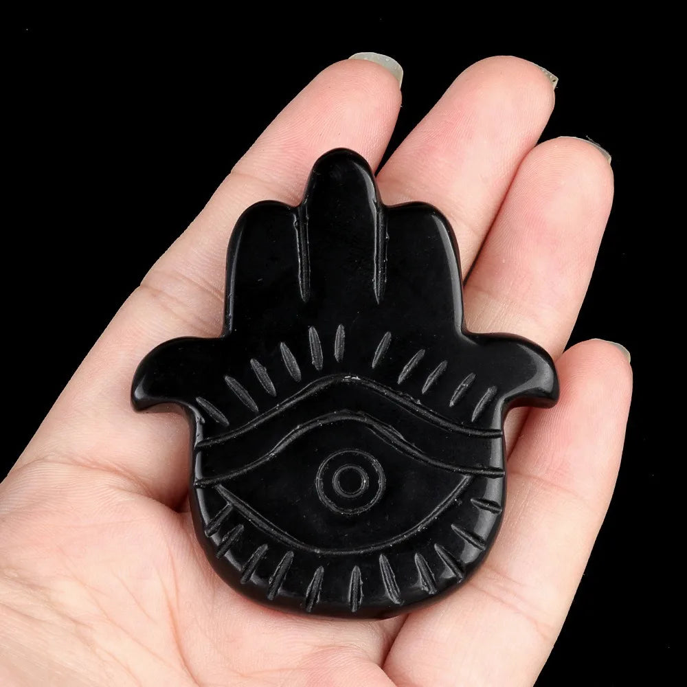 Natural Stone Hamsa Hand Carved Bead – Agate & Amethyst 57x50mm