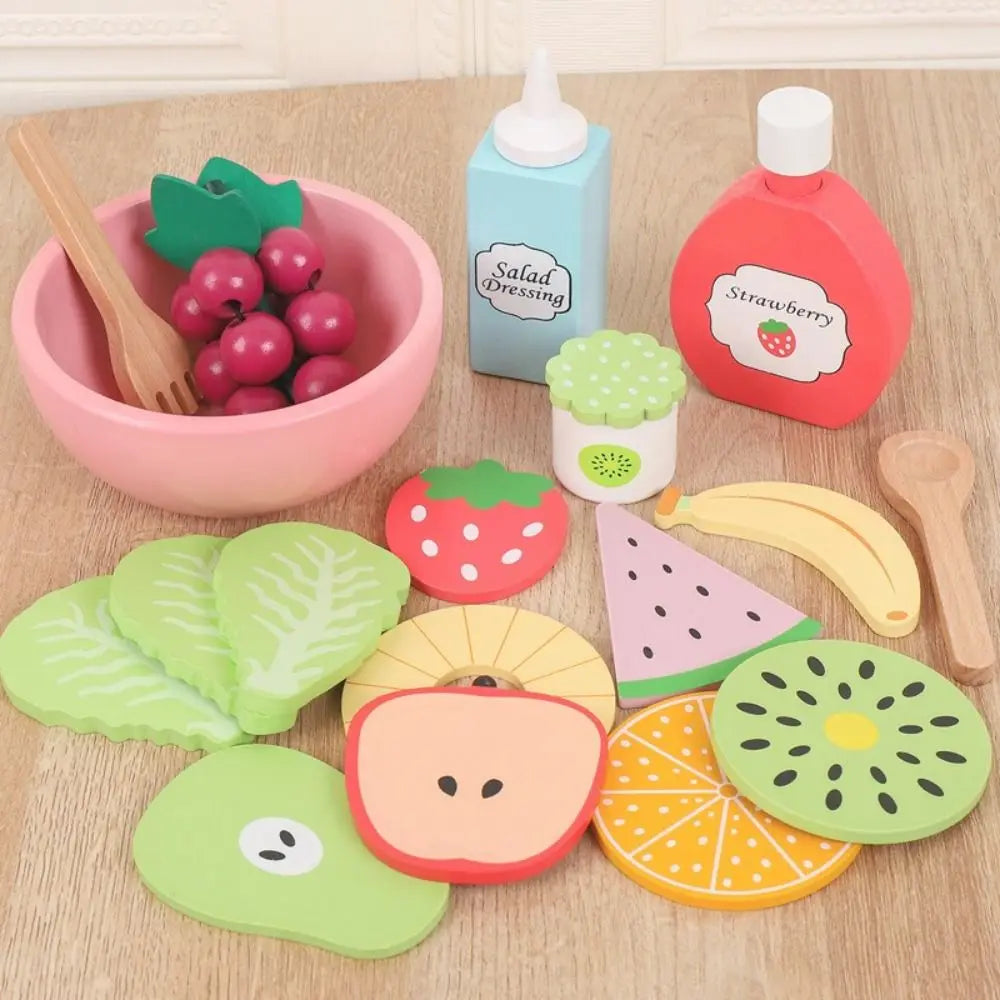 Wooden Pretend Play Kitchen Cooking Set for Kids Age 3+
