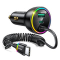 Rocoren 70W USB Car Charger PD 35W Fast Charge + Spring Cable
