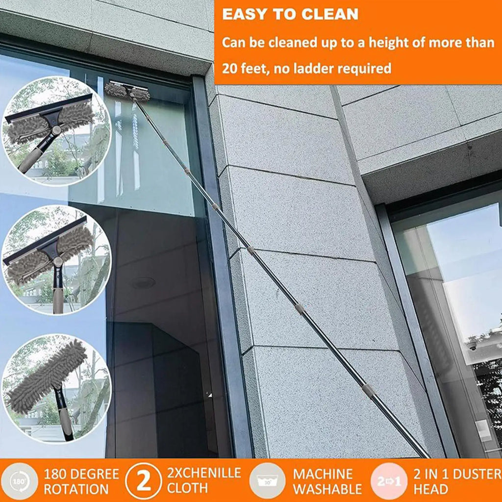 2-in-1 Telescopic Ceiling Duster & Window Cleaning Brush Kit