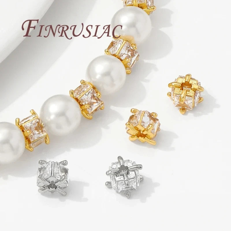 18K Gold Plated Brass Zircon Spacer Beads for Jewelry Making