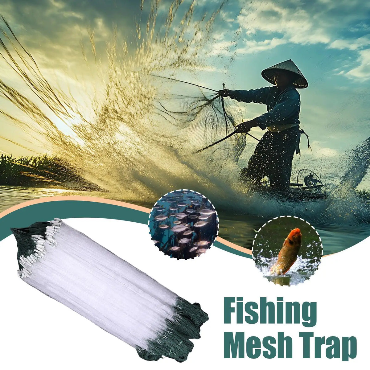 Portable Mesh Fishing Net Trap – Fresh & Saltwater Use