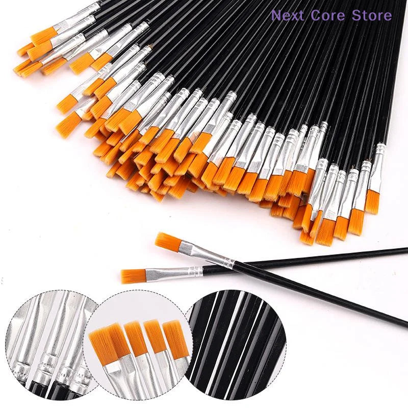 Nylon Paint Brush Set 30–110 Pcs | Round & Flat Art Brushes