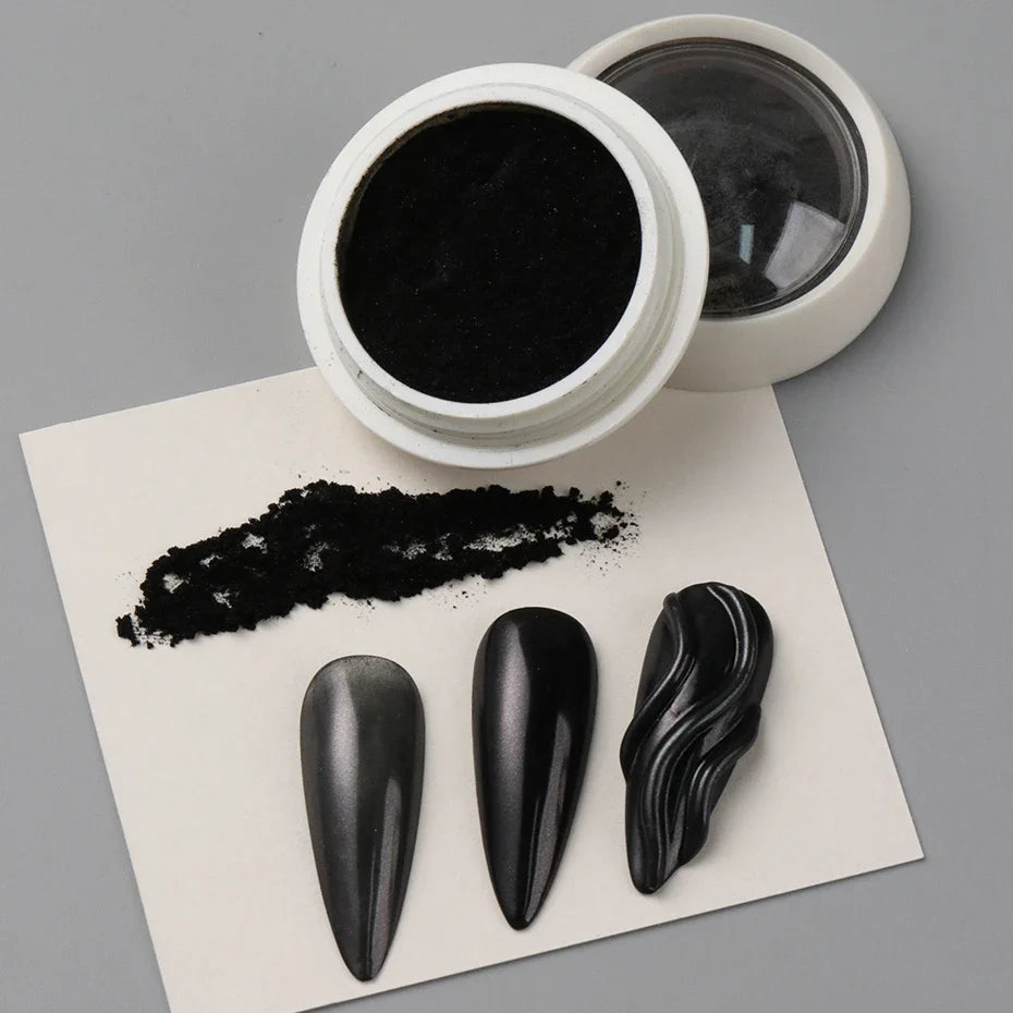 Black Chrome Mirror Nail Powder – Metallic Glitter Pigment