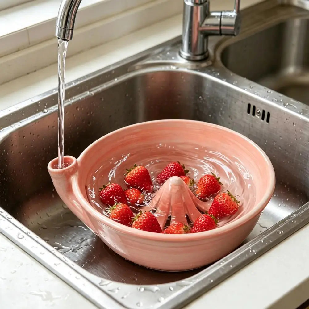 Ceramic Self-Spinning Berry Washing Bowl | 360° Vortex Drain