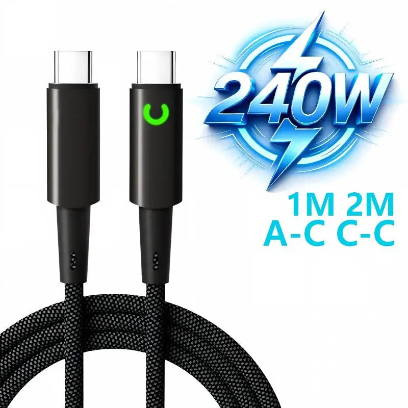 PD 240W Dual USB-C Fast Charging Cable – 6A Nylon Braided