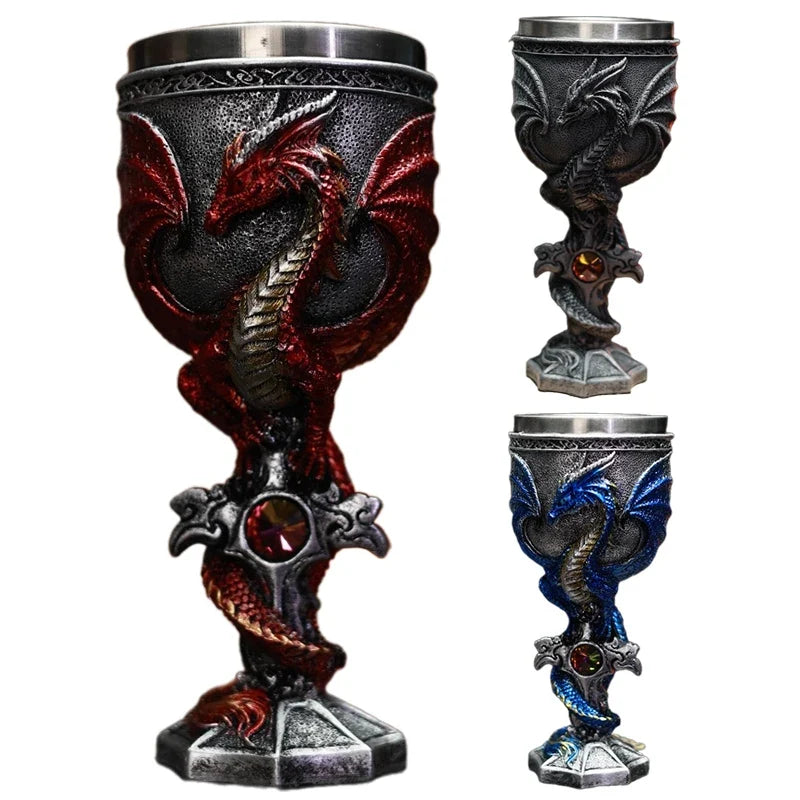 Medieval Dragon Goblet Resin & Stainless Steel Chalice Cup