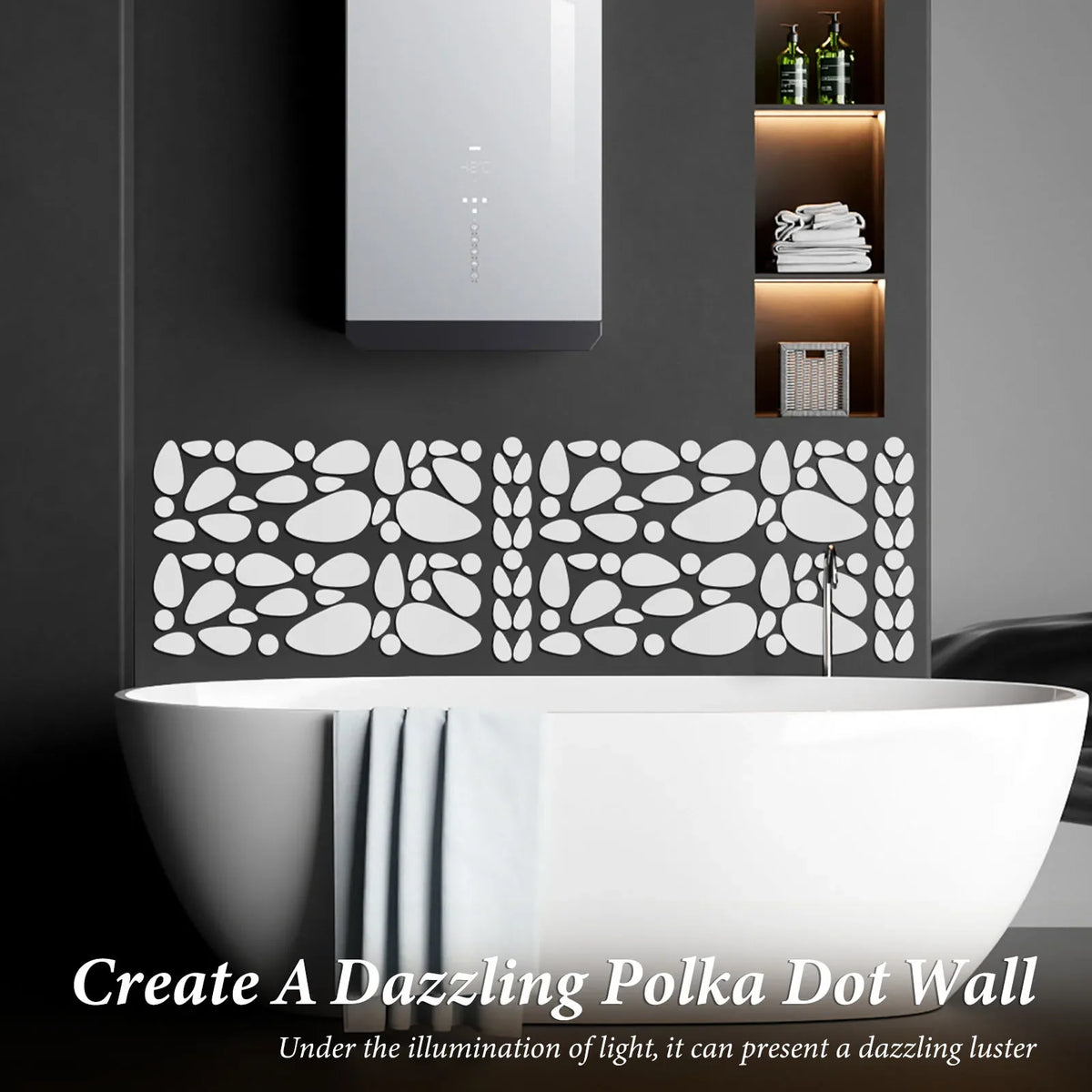 60Pcs Pebble Acrylic Mirror Wall Stickers – Self-Adhesive Tiles