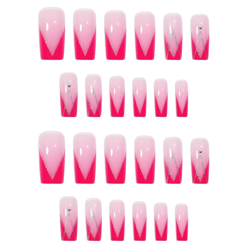 Nixie French Press-On Nails with Rhinestones – 24 Pcs