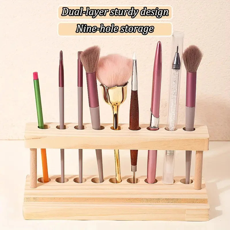 Natural Wood Makeup Brush Holder – Multi-Tiered Organizer