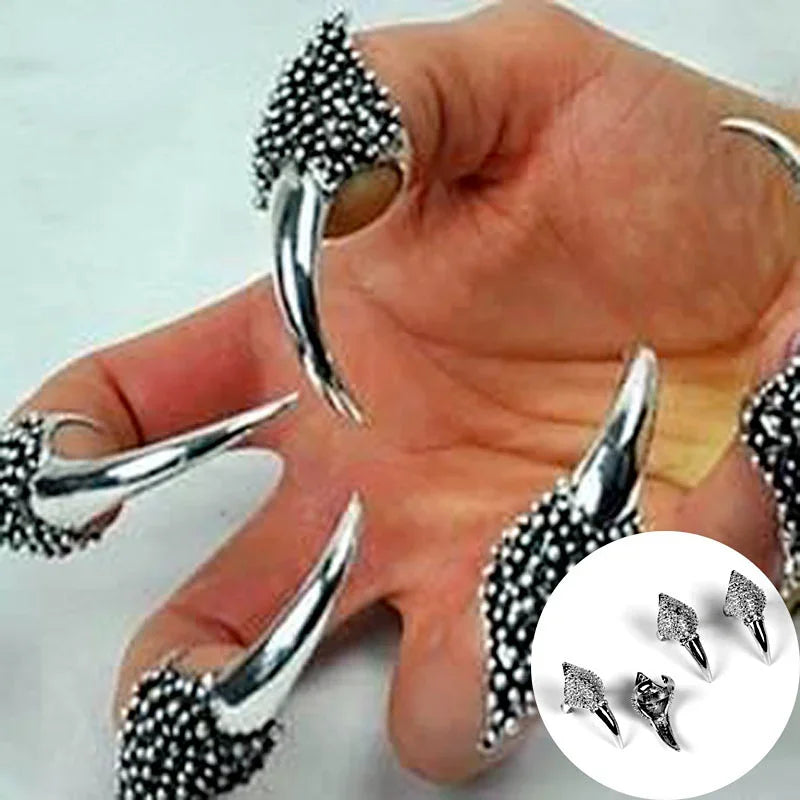 Silver Plated Punk Falcon Claw Nail Ring – Adjustable Unisex