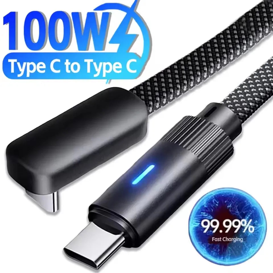 90° Dual USB-C Fast Charging Cable | 6A Flat Braided iPhone & Android