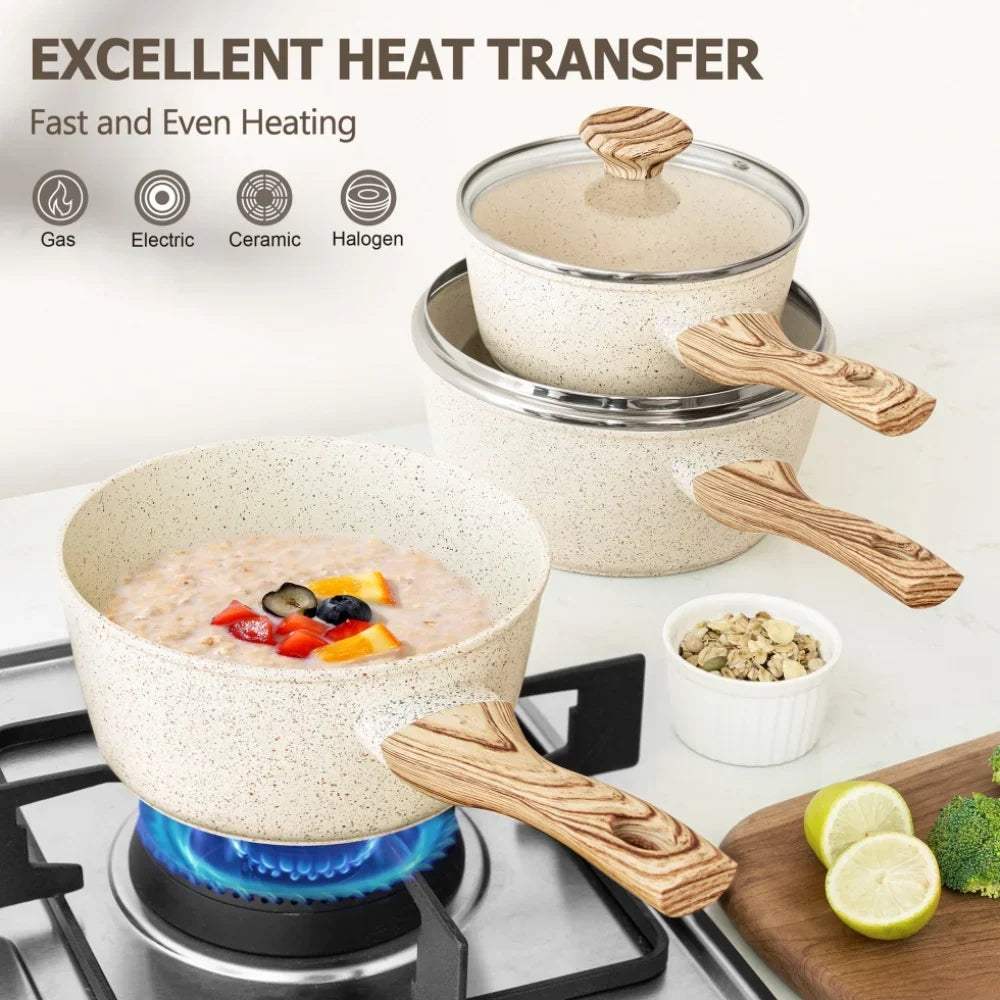 MICHELANGELO Granite Nonstick Saucepan Set with Lids – 3 Piece