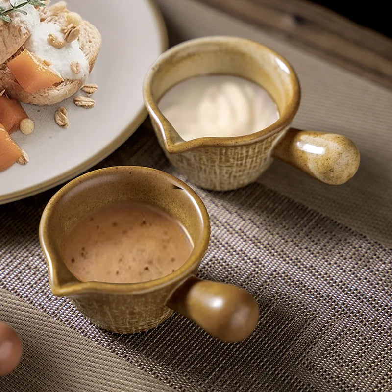 Vintage Ceramic Dipping Sauce Cup with Handle | Retro Style