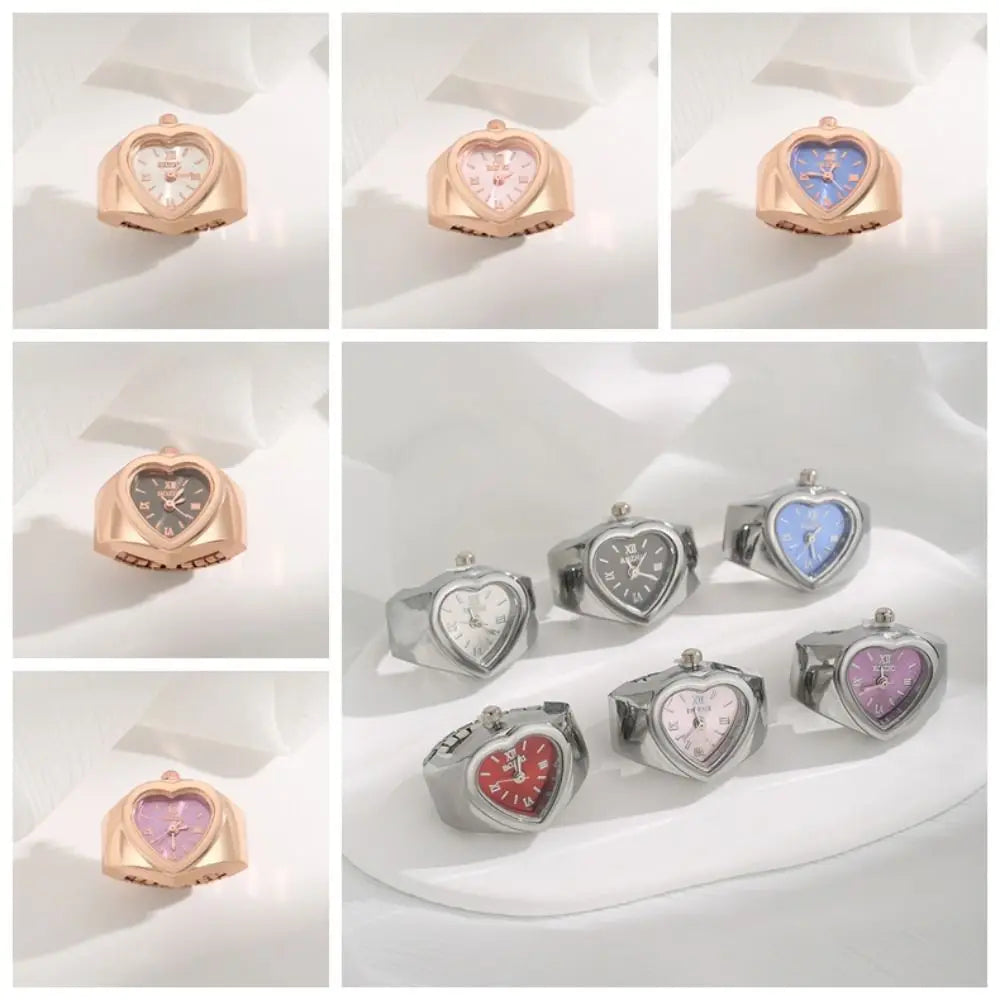 Retro Heart Shape Ring Watch – Stainless Steel Quartz Clock