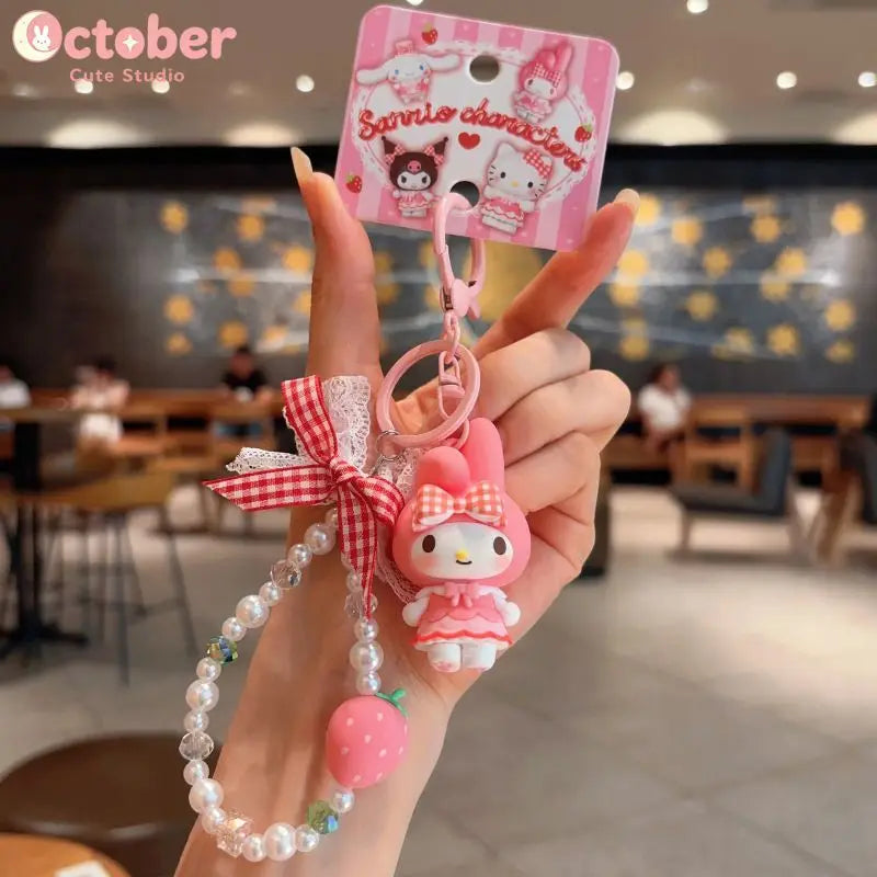 Sanrio Plaid Strawberry Keychain – Hello Kitty Kuromi Plush Charm