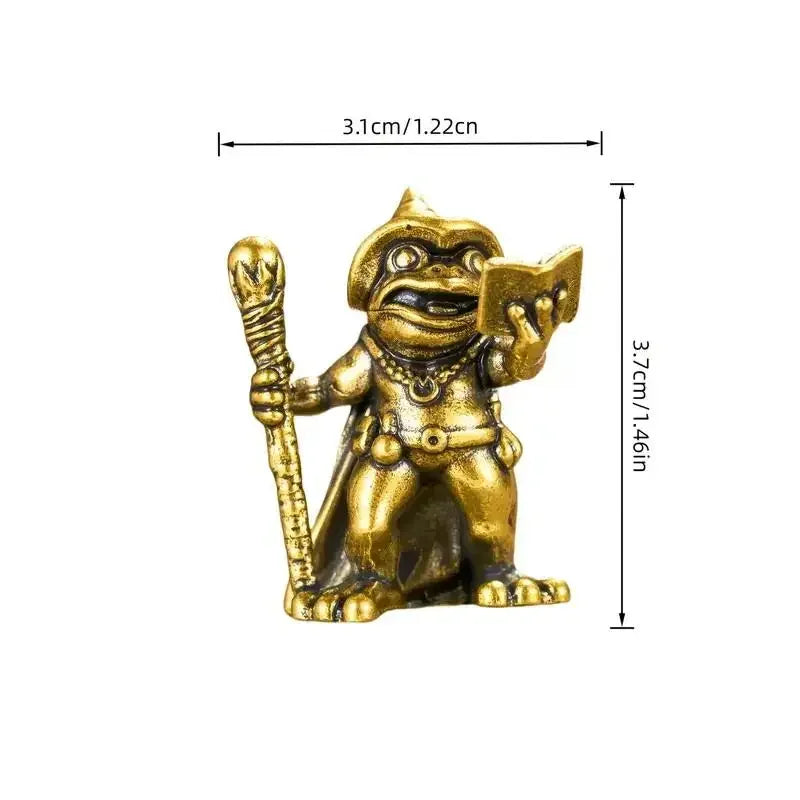 Vintage Brass Frog Wizard Statue – Magic Wand Figurine