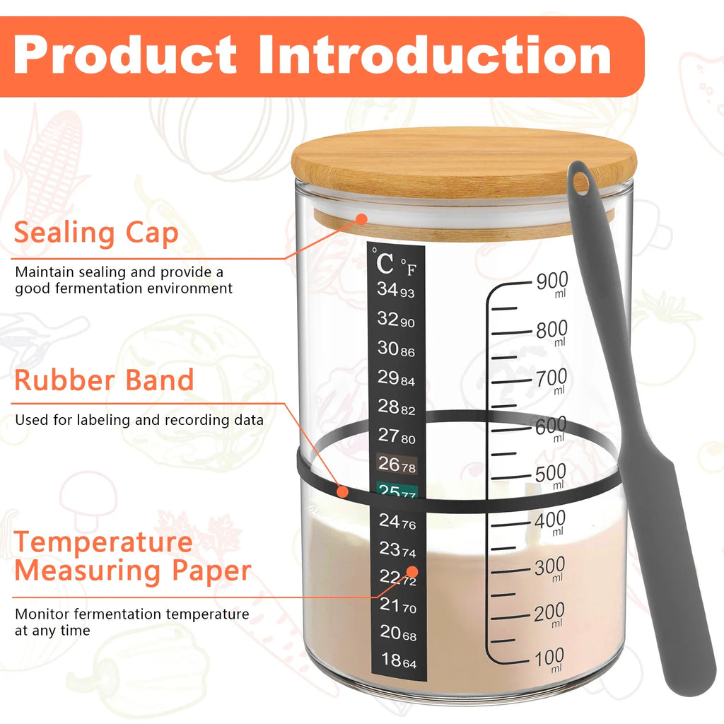 Sourdough Starter Jar Kit 900ml Glass Fermentation Container