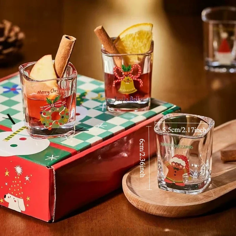 Christmas Cartoon Glass Red Wine Cup Gift Box Set