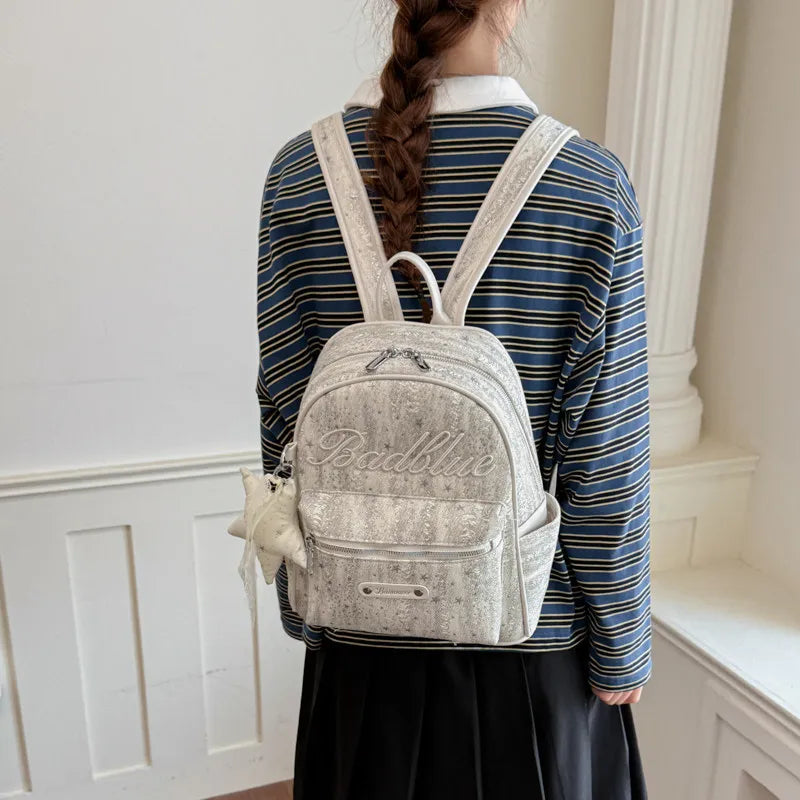 Korean Star-Embroidered Backpack – Large Capacity Women's Bag