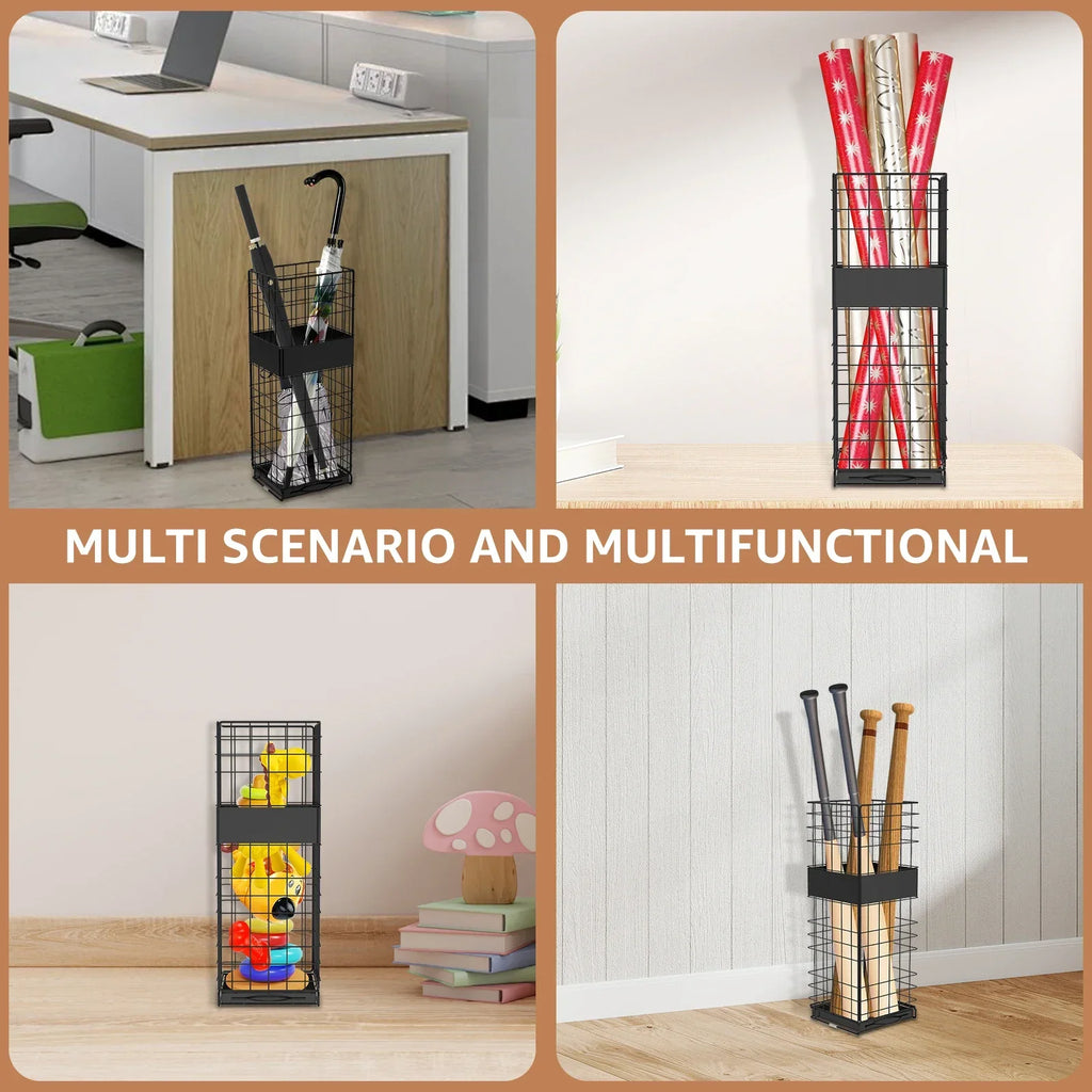 Square Metal Umbrella Stand with Detachable Drain Tray