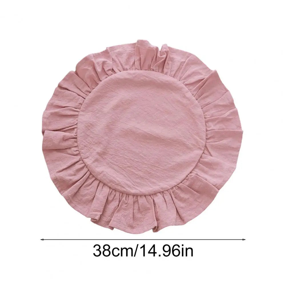 Rustic Round Placemat Ruffled Trim Washed Cotton Table Mat 15"