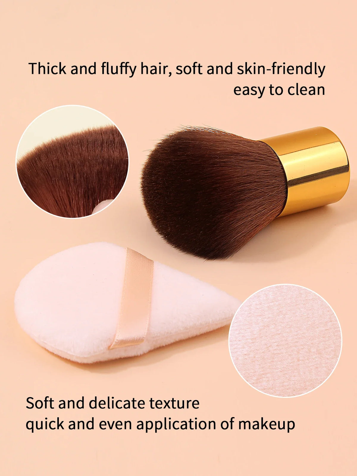 Kabuki Powder Brush & Velvet Puff Set | Foundation & Blush