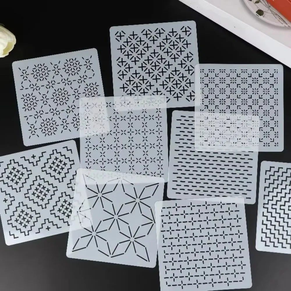 9/32Pcs Reusable Sashiko Embroidery Stencils – Geometric PET Set