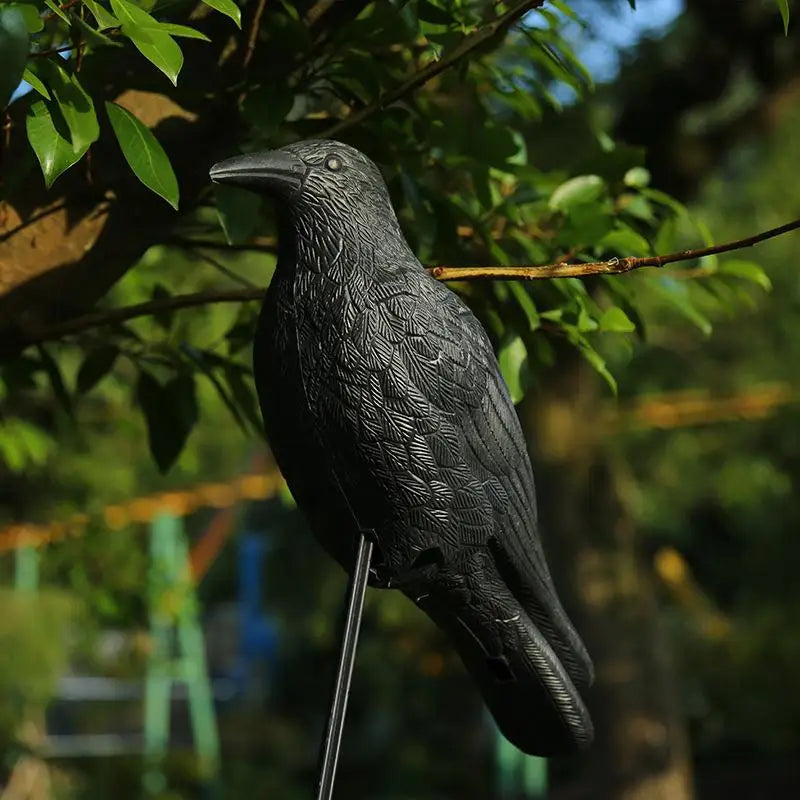 Realistic Black Crow Raven Decoy – Garden Bird Scare Ornament